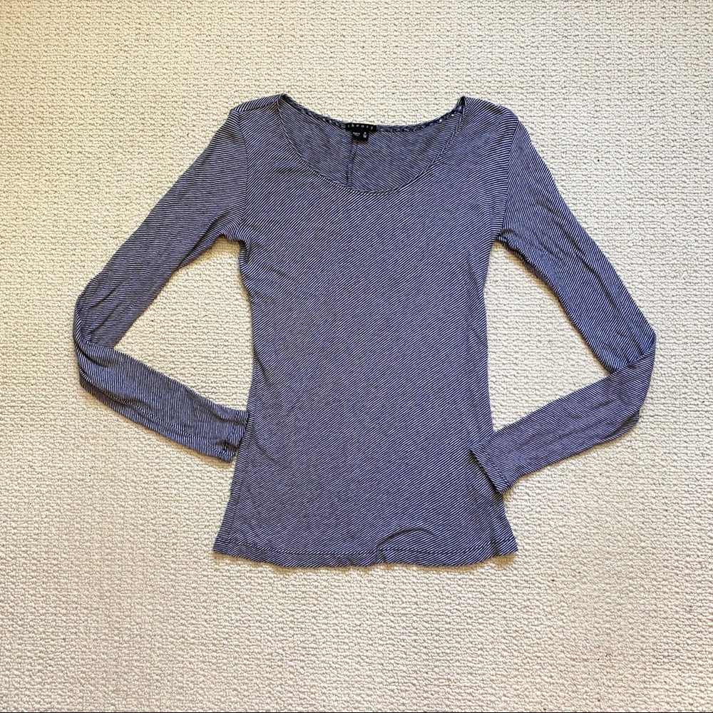 Theory striped pima cotton long sleeve top size Petite